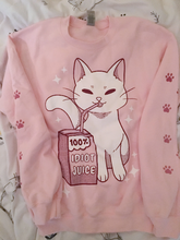 Load image into Gallery viewer, Screenprinted idiot juice cat sweatshirt