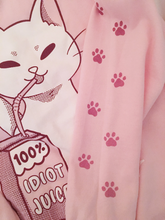 Load image into Gallery viewer, Screenprinted idiot juice cat sweatshirt