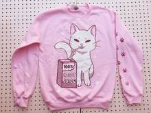 Load image into Gallery viewer, Screenprinted idiot juice cat sweatshirt