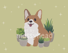 Load image into Gallery viewer, Corgi with Succulents art print | 8.5 x 11 print | - mussyhead