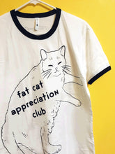 Load image into Gallery viewer, Fat Cat Appreciation Club Ringer Tee | Chonky Cat Shirt, Cat Tshirt - mussyhead