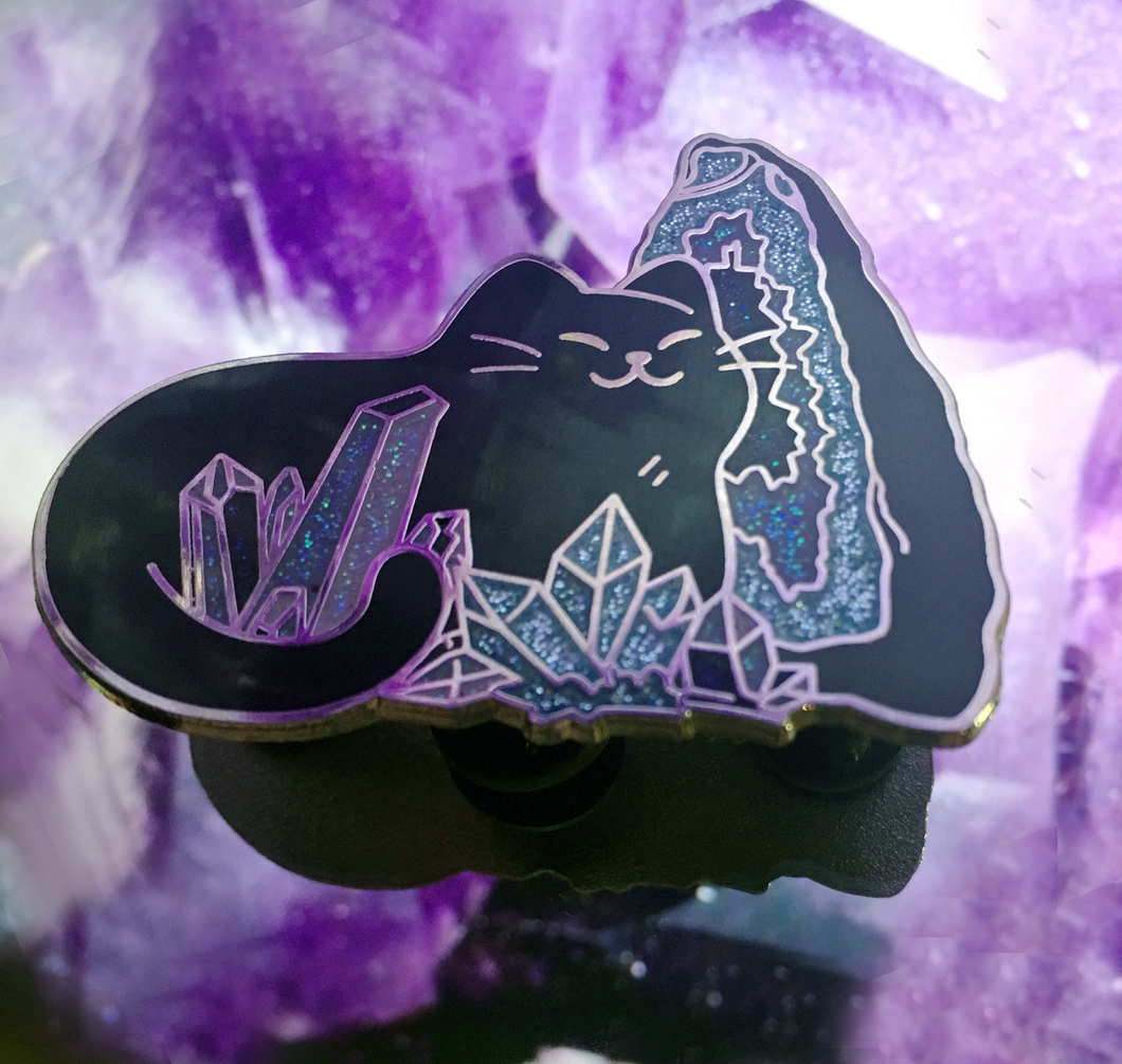 Black Crystal Cat Enamel Pin - mussyhead