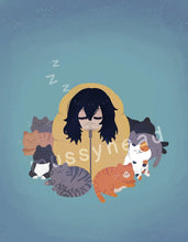 Load image into Gallery viewer, Sleepy Aizawa with cats fanart print - mussyhead
