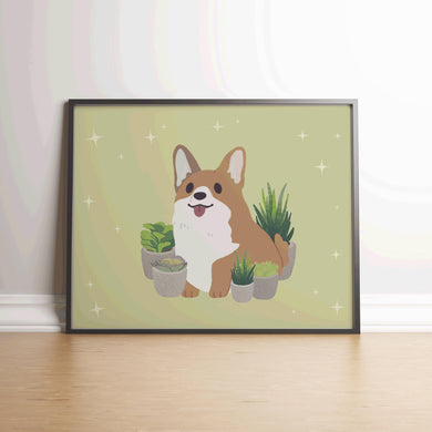 Corgi with Succulents art print | 8.5 x 11 print | - mussyhead