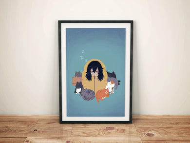 Sleepy Aizawa with cats fanart print - mussyhead