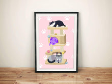 Load image into Gallery viewer, ACNH Cat Tower Fanart Print | Raymond, Bob, Punchy | 8.5 x 11 art print - mussyhead
