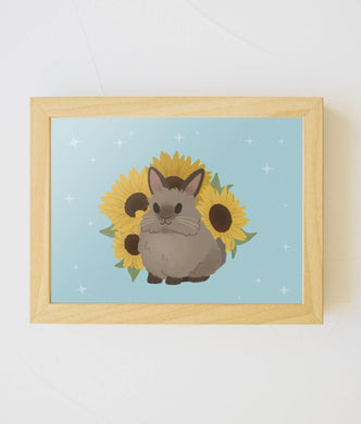 Mini Sunflower Bunny Art Print | 5 x 7 print | - mussyhead