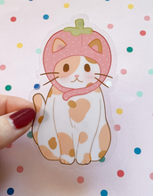 Load image into Gallery viewer, Strawberry Cat Clear Vinyl Sticker
