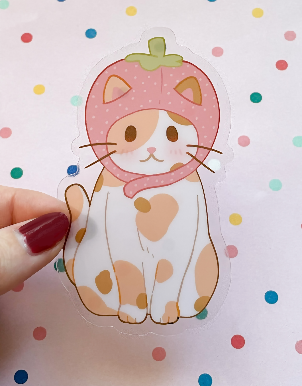 Strawberry Cat Clear Vinyl Sticker