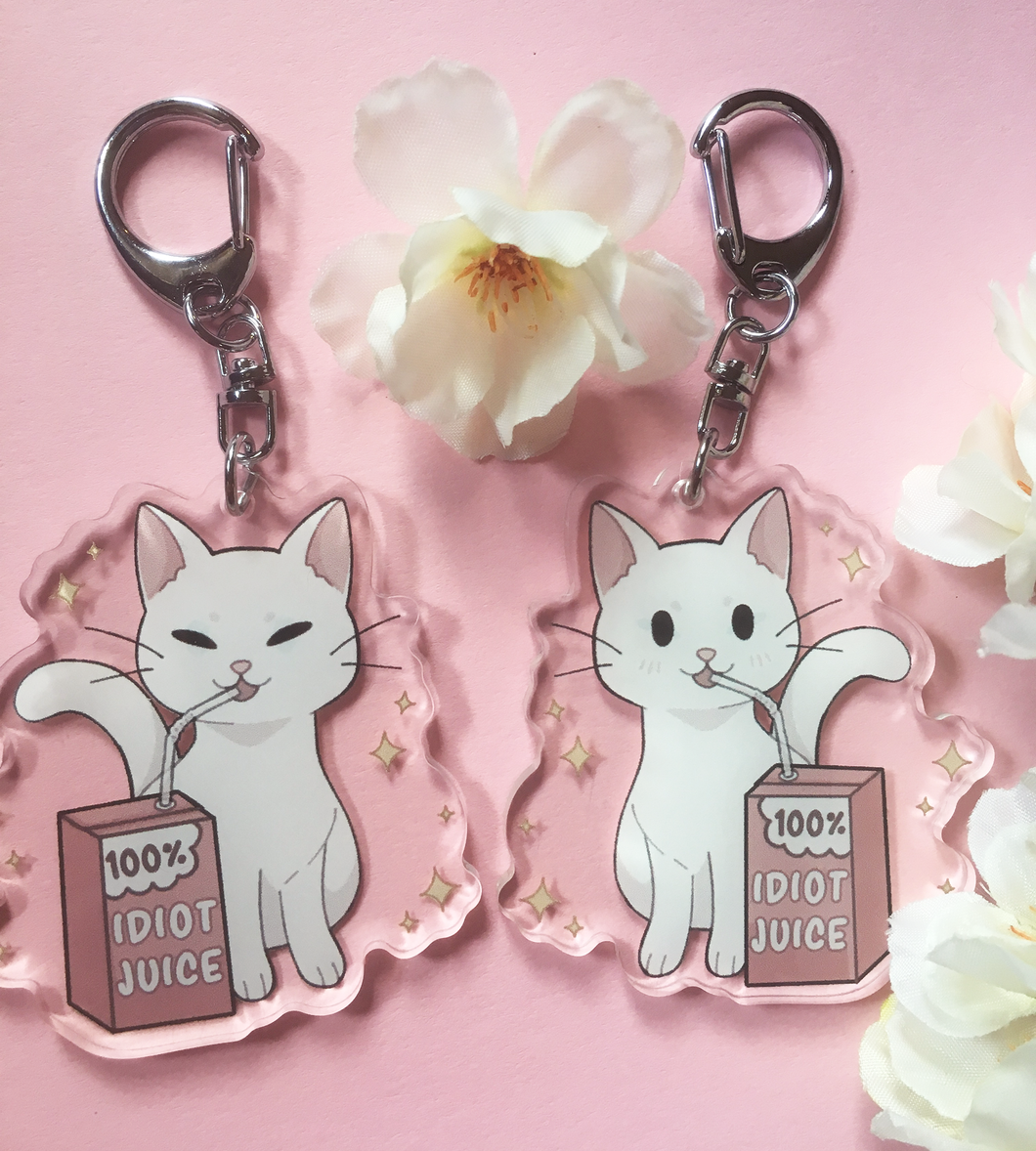 Idiot Juice Acrylic Cat Keychain - mussyhead